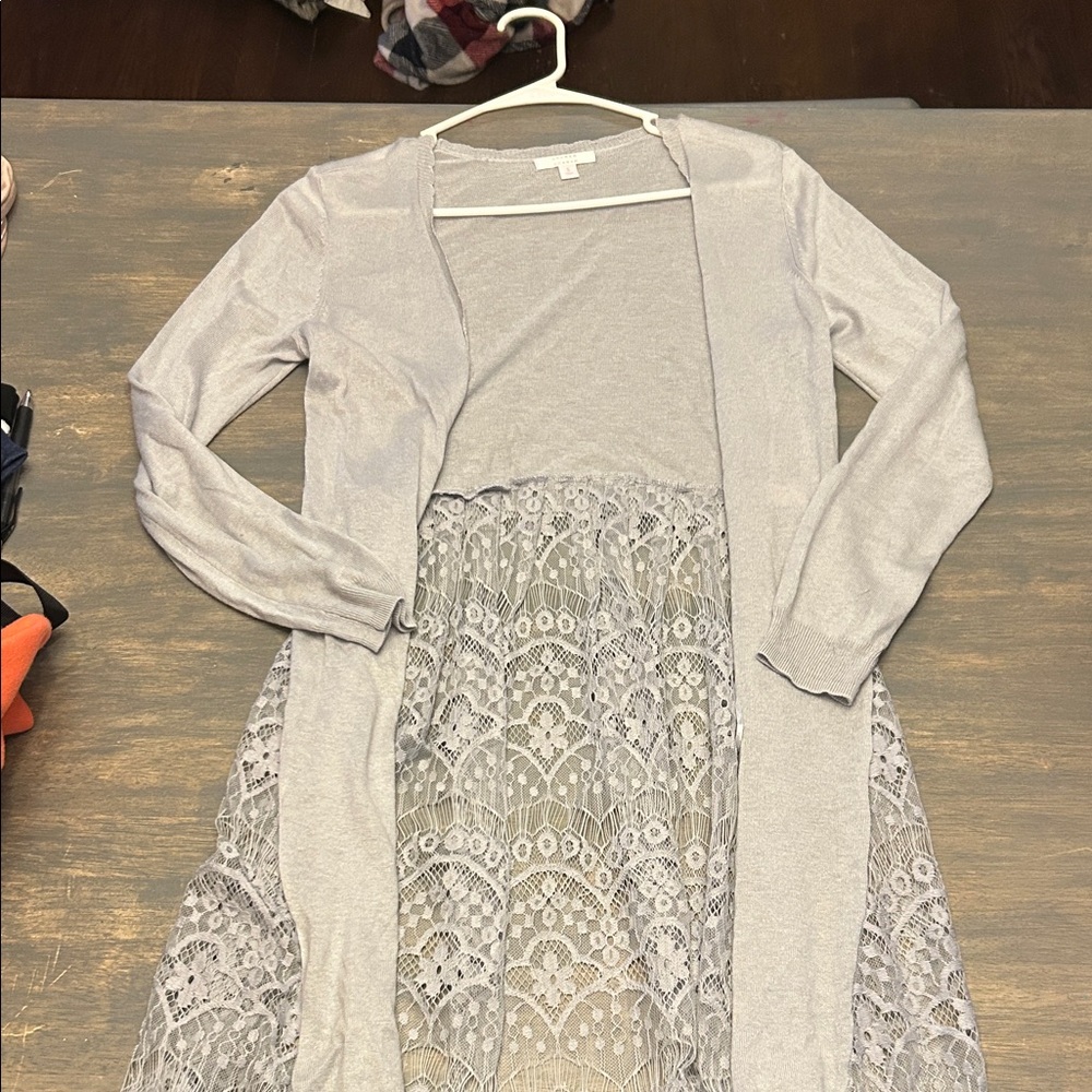 LC Lauren Conrad Light Gray Lace Cardigan